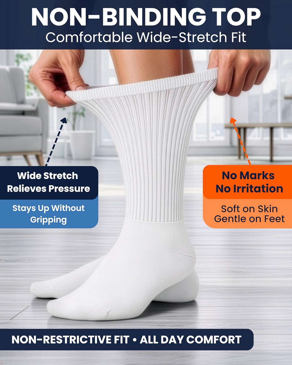 Special Essentials Diabetic Socks for Men & Women – 12 Pairs of Non-Binding Moisture-Wicking Neuropathy Socks – Crew Length Large White